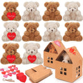 HAPGFS 10 Pcs Mini Bears Plush — Soft Brown & Apricot Curly Teddy Bears with Paper Houses | Party Favors & Gift Toys