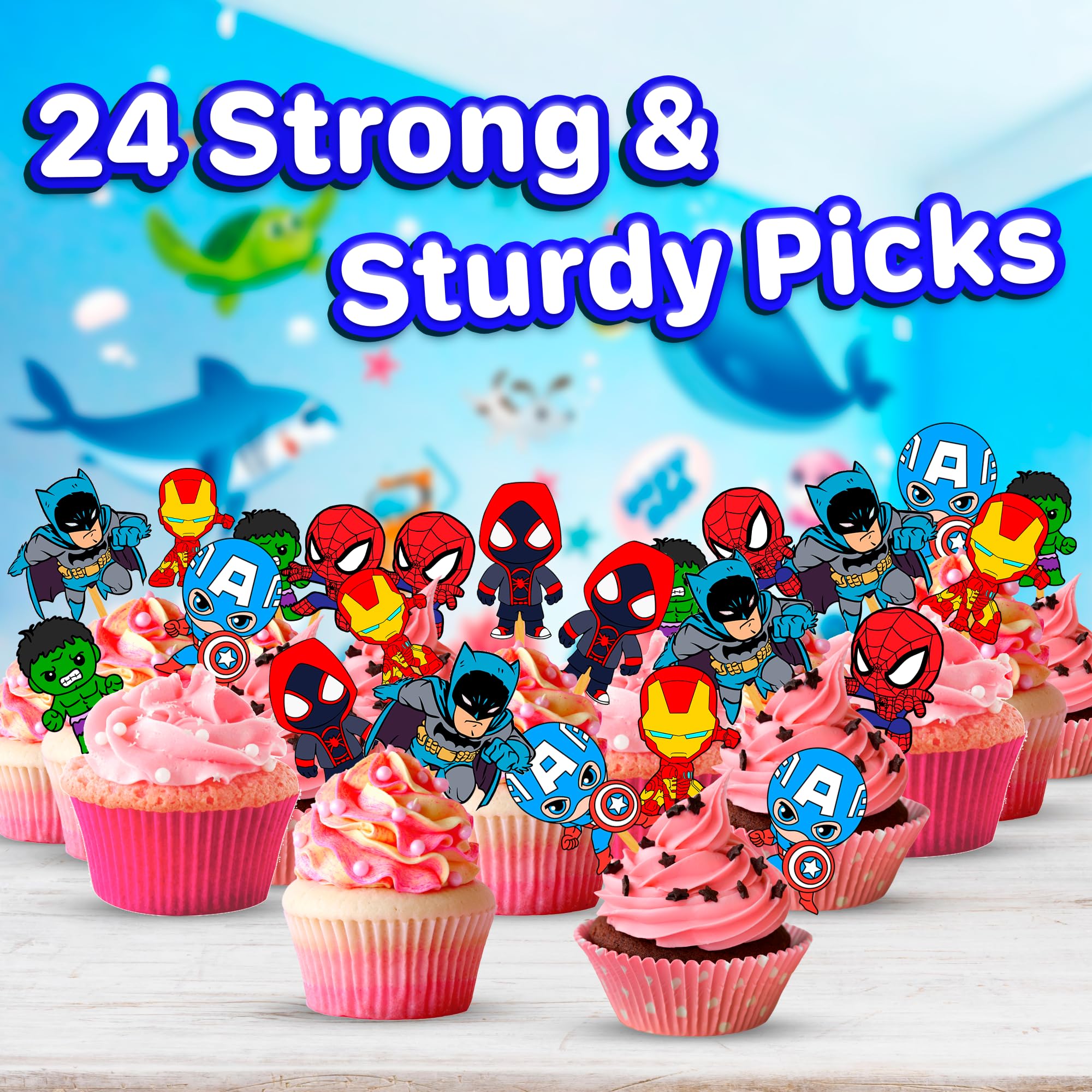 Happy Choices 24x Hero Super Kids Cupcake Toppers – Strong Birthday Decor for Kids
