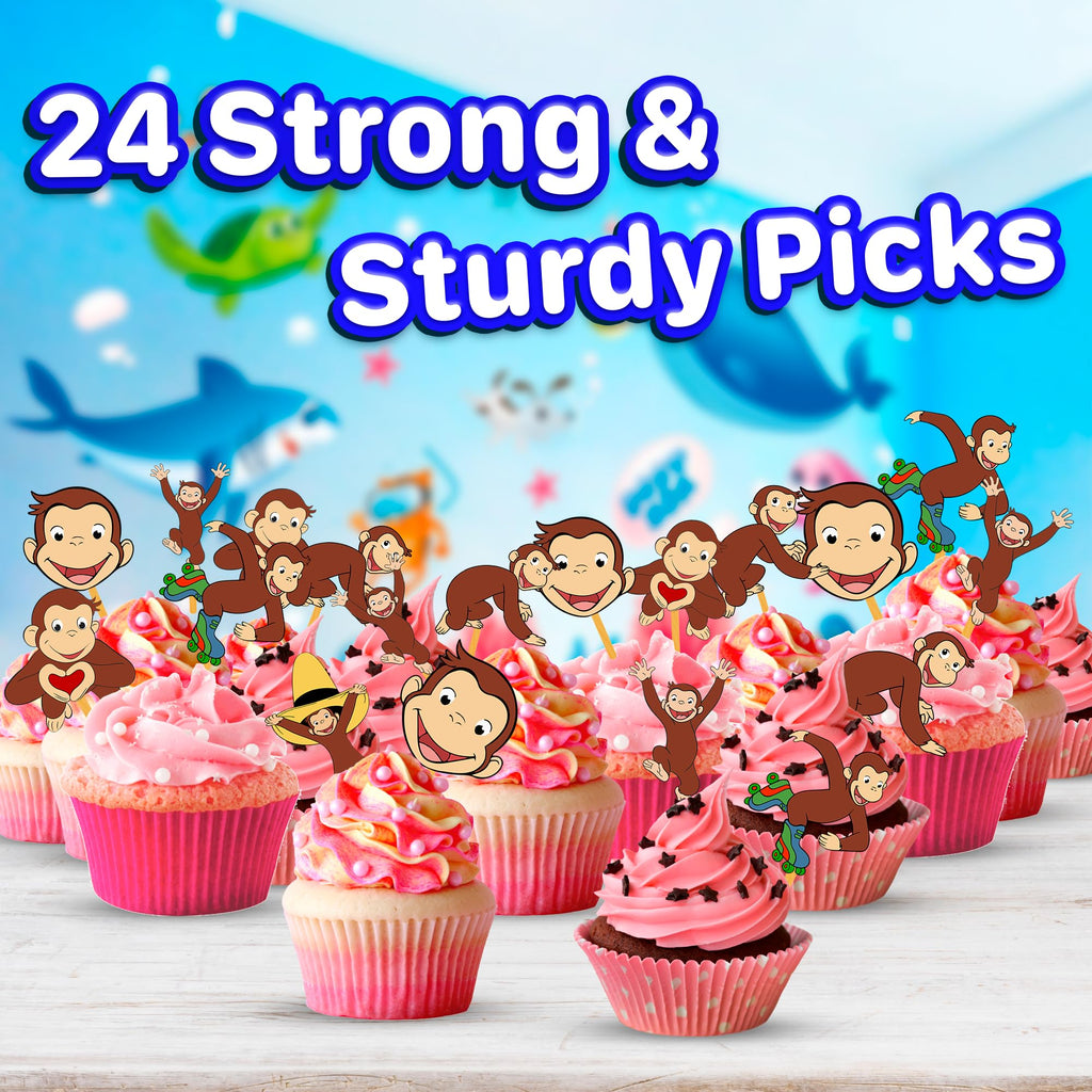 HAPPY CHOICES 24x Curious Monkey Cupcake Toppers – Fun Birthday Cupcake Decor for Kids