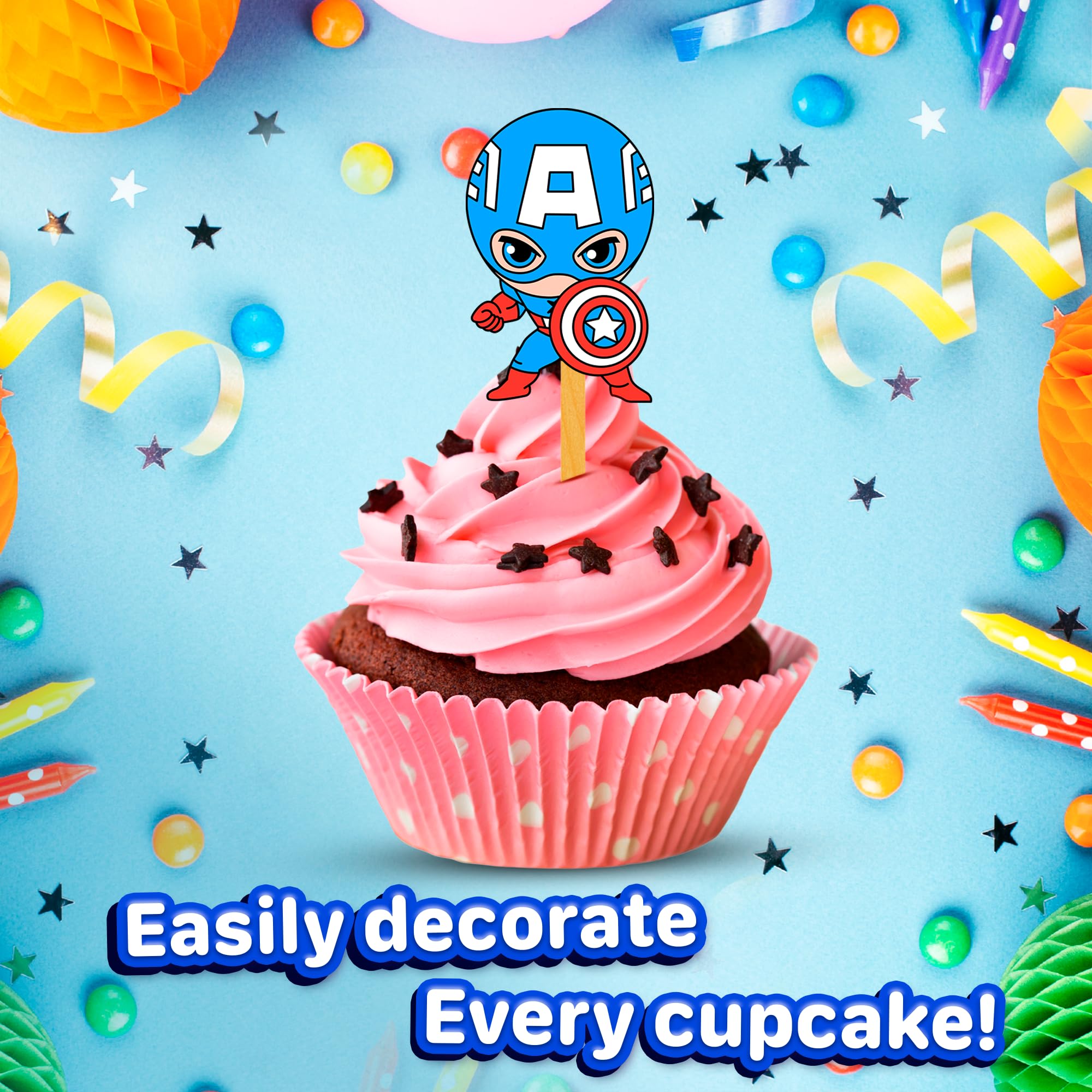 Happy Choices 24x Hero Super Kids Cupcake Toppers – Strong Birthday Decor for Kids