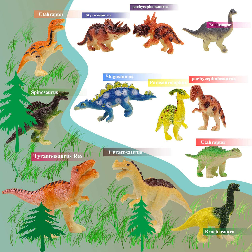 HAPTIME Mini Dinosaur Figures - 12 Pack, 1.5–3 Inch Dino Toys, Cake Toppers