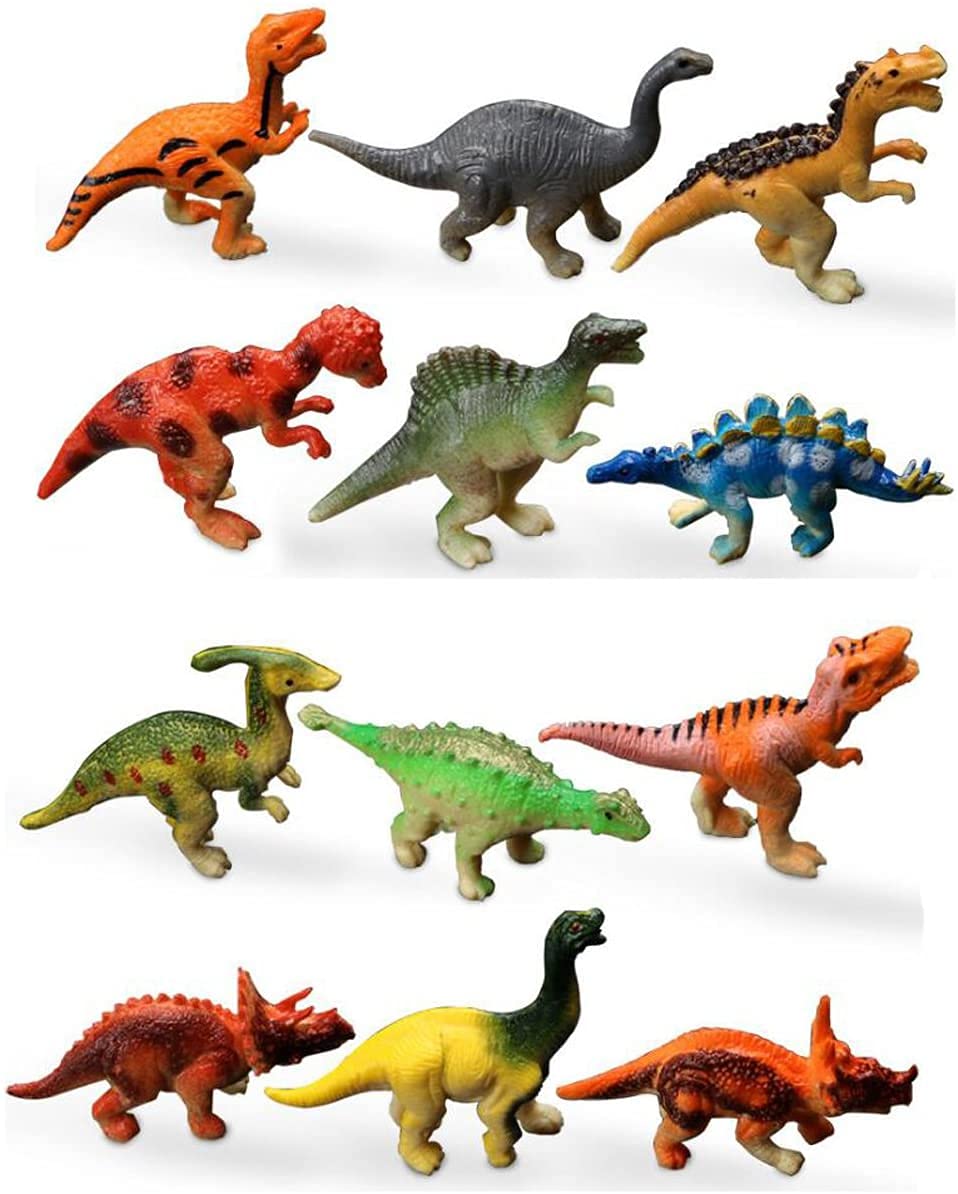 HAPTIME Mini Dinosaur Figures - 12 Pack, 1.5–3 Inch Dino Toys, Cake Toppers