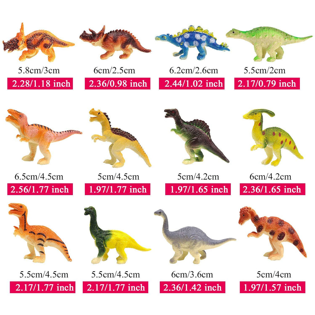 HAPTIME Mini Dinosaur Figures - 12 Pack, 1.5–3 Inch Dino Toys, Cake Toppers