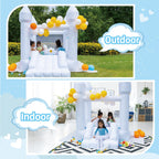 HapyBoucy White Bounce House with Slide – Indoor/Outdoor Kids Castle, 8.9ft L x 6ft W x 7.1ft H, Blower Included, 100 Balloons
