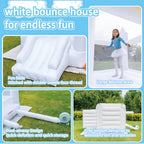 HapyBoucy White Bounce House with Slide – Indoor/Outdoor Kids Castle, 8.9ft L x 6ft W x 7.1ft H, Blower Included, 100 Balloons