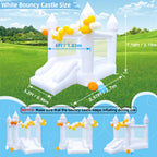 HapyBoucy White Bounce House with Slide – Indoor/Outdoor Kids Castle, 8.9ft L x 6ft W x 7.1ft H, Blower Included, 100 Balloons