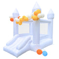 HapyBoucy White Bounce House with Slide – Indoor/Outdoor Kids Castle, 8.9ft L x 6ft W x 7.1ft H, Blower Included, 100 Balloons