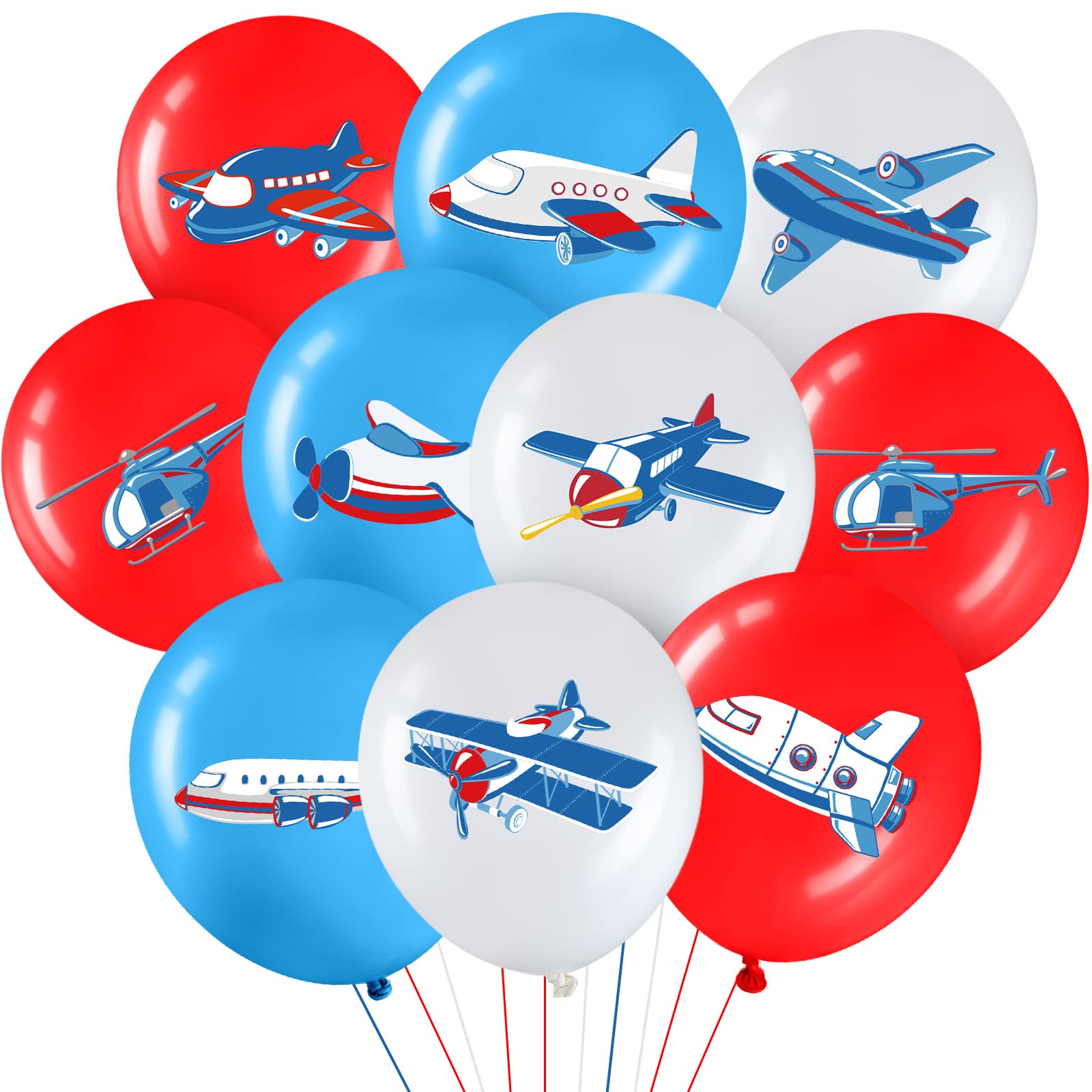 Harrycle 45Pcs Airplane Balloons Bulk – Time Flies Party Decor (Red, White & Blue)