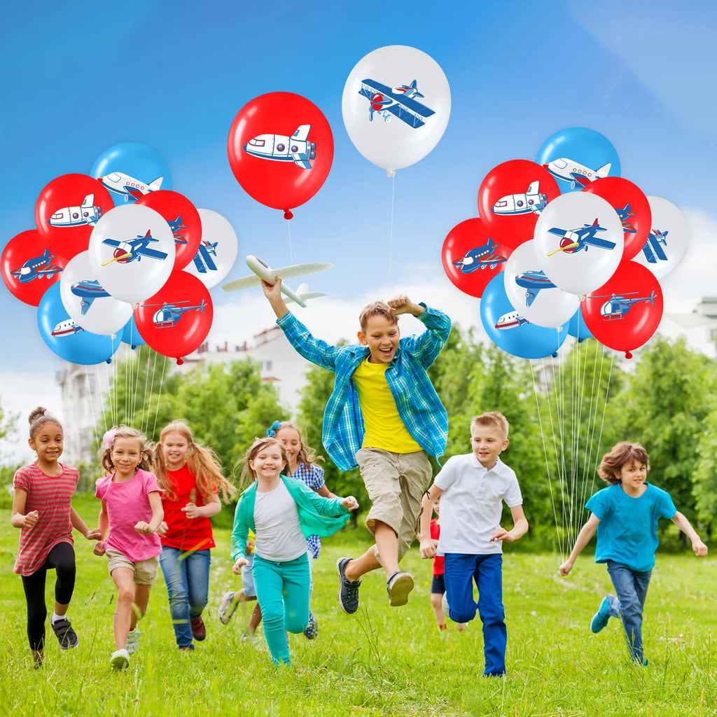 Harrycle 45Pcs Airplane Balloons Bulk – Time Flies Party Decor (Red, White & Blue)