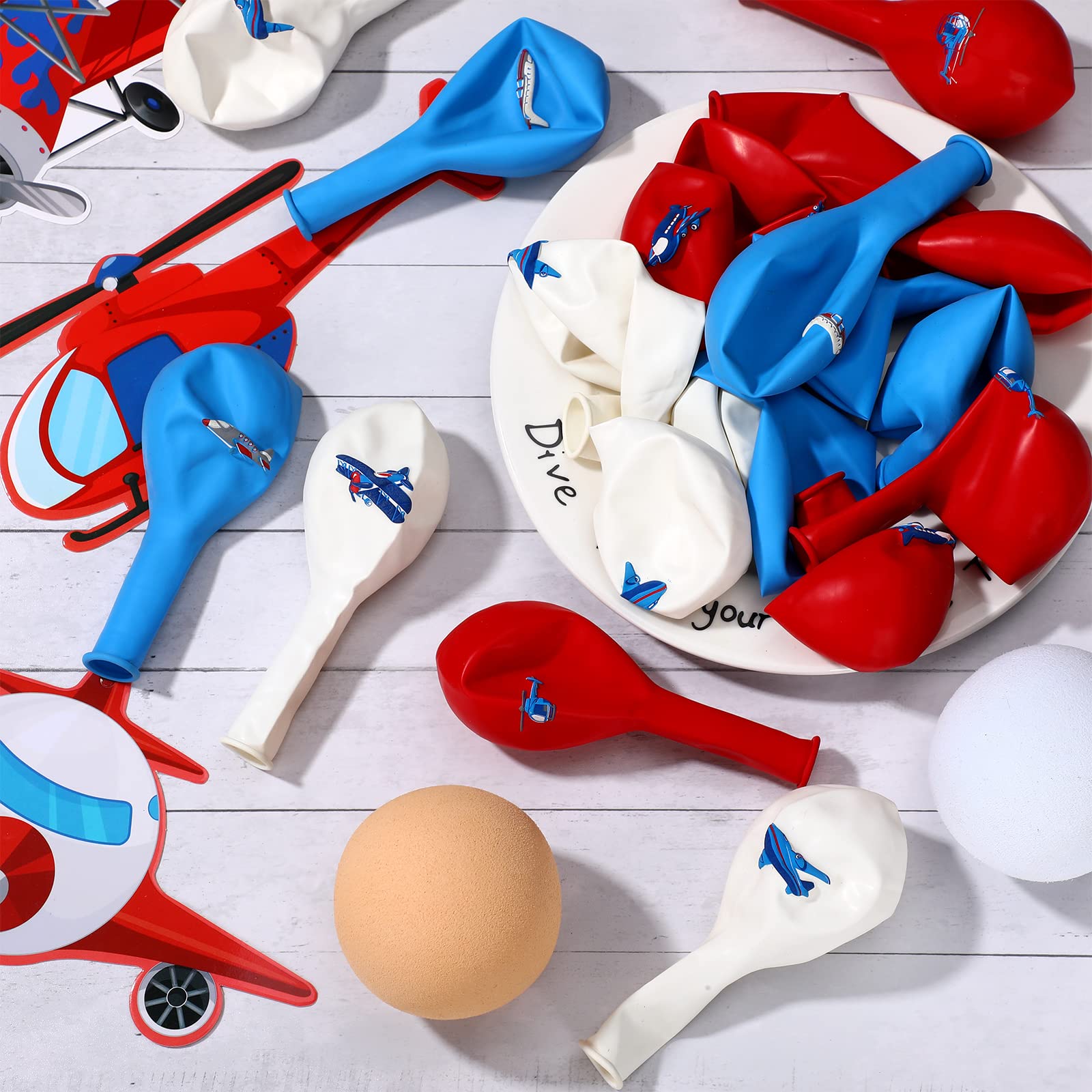 Harrycle 45Pcs Airplane Balloons Bulk – Time Flies Party Decor (Red, White & Blue)