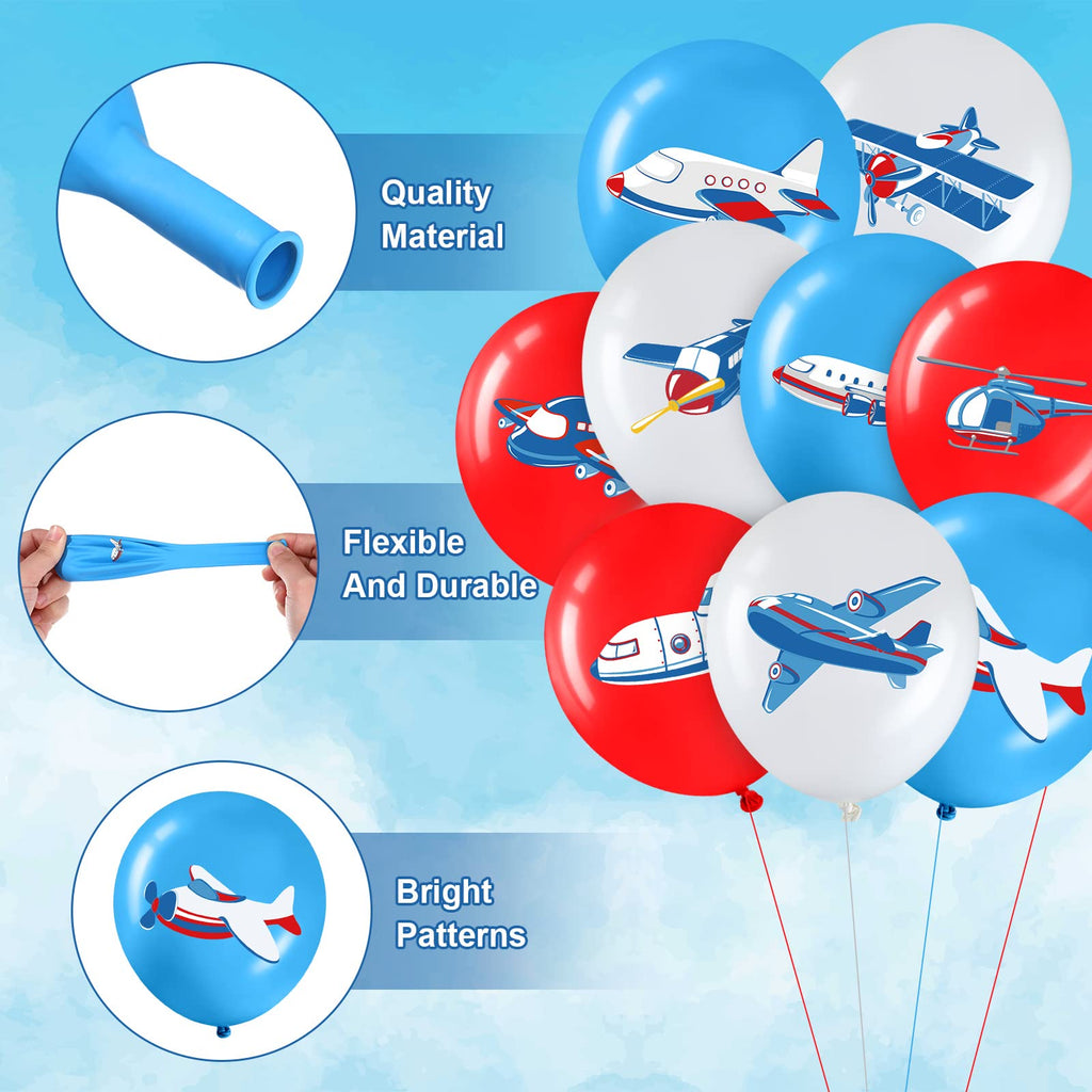 Harrycle 45Pcs Airplane Balloons Bulk – Time Flies Party Decor (Red, White & Blue)