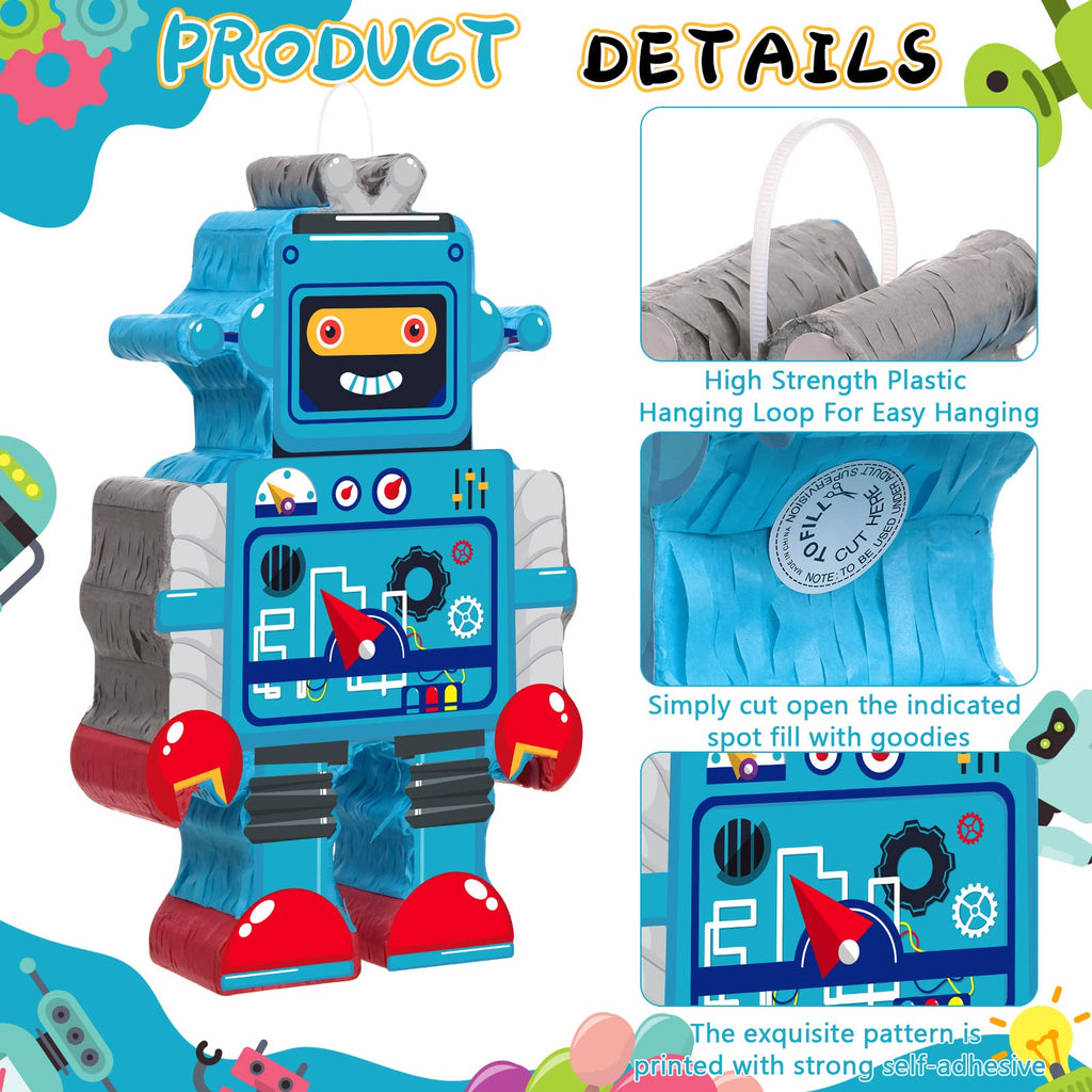 Harrycle Robot Piñata Set – Red-Blue Stick & Tassel Blindfold, 16.1 x 10.2 x 3.2 in
