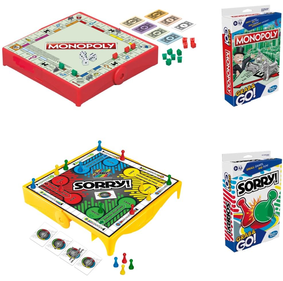 Hasbro Gaming Grab and Go Travel Games Set of 5 – Sorry!, Hungry Hungry Hippos, Monopoly, Guess Who?, Candy Land