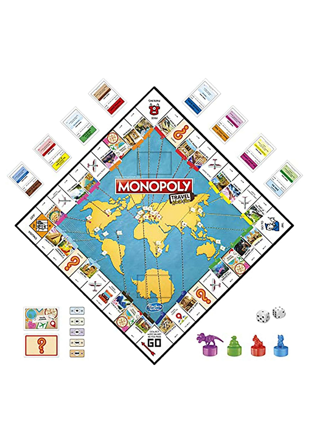 Hasbro Gaming Monopoly World Tour Board Game – Travel Edition with Dry-Erase Board & Stampers