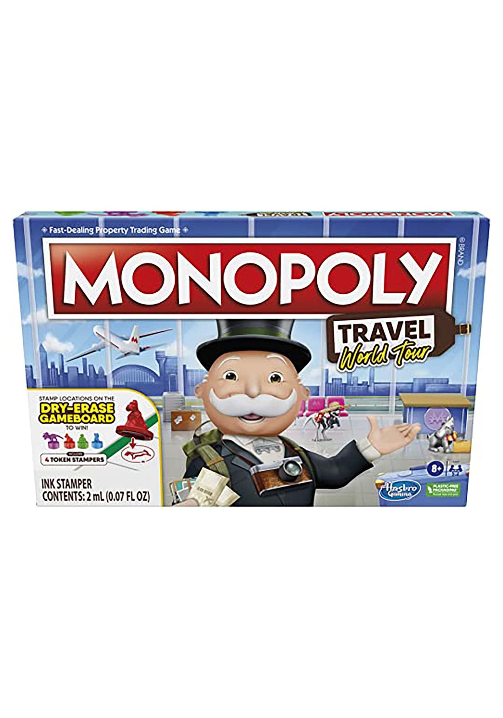 Hasbro Gaming Monopoly World Tour Board Game – Travel Edition with Dry-Erase Board & Stampers