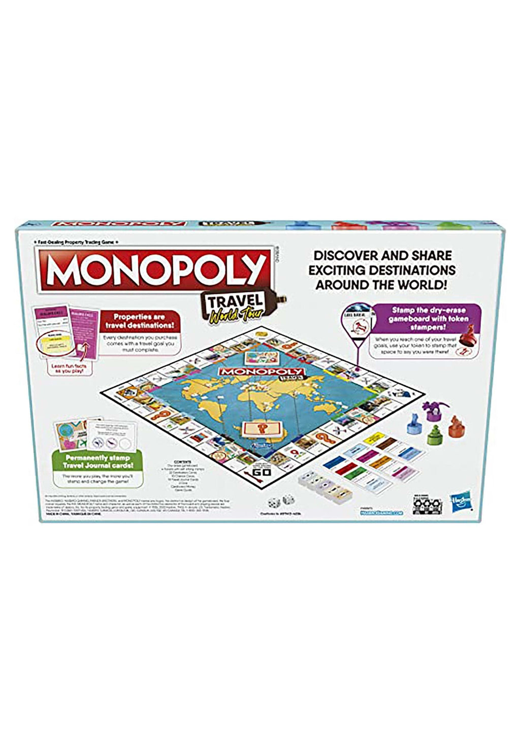 Hasbro Gaming Monopoly World Tour Board Game – Travel Edition with Dry-Erase Board & Stampers