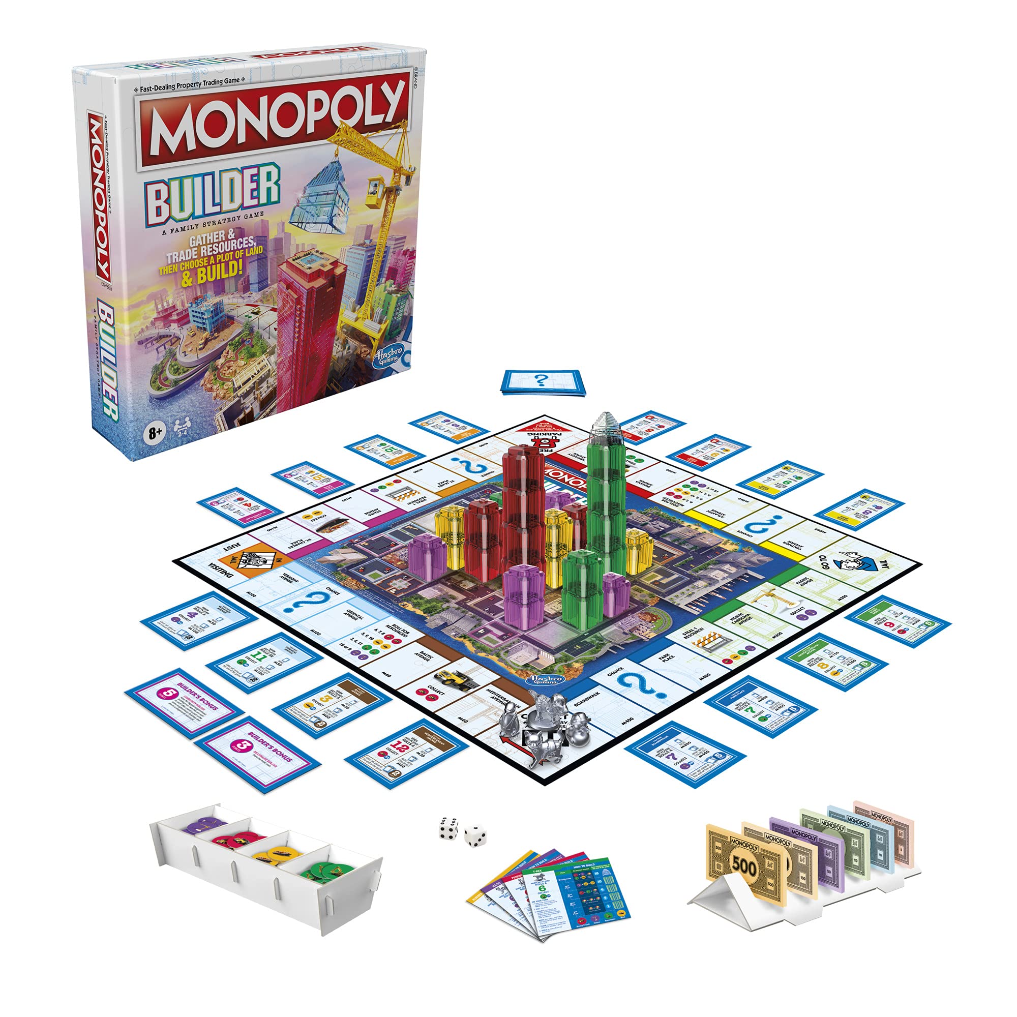 Monopoly Builder Board Game — Hasbro Gaming | Strategy & Building for 2-4 Players (Ages 8+)