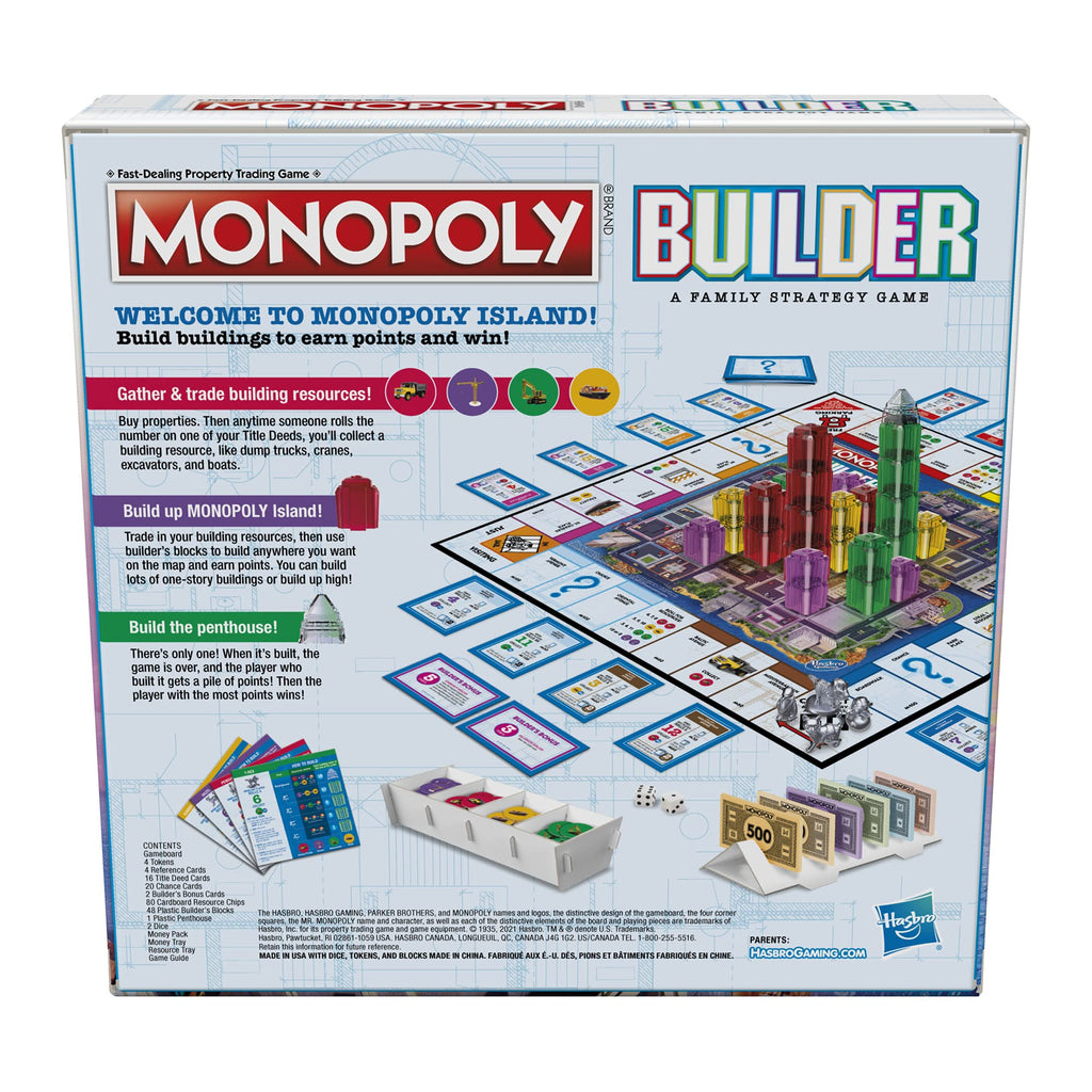 Monopoly Builder Board Game — Hasbro Gaming | Strategy & Building for 2-4 Players (Ages 8+)