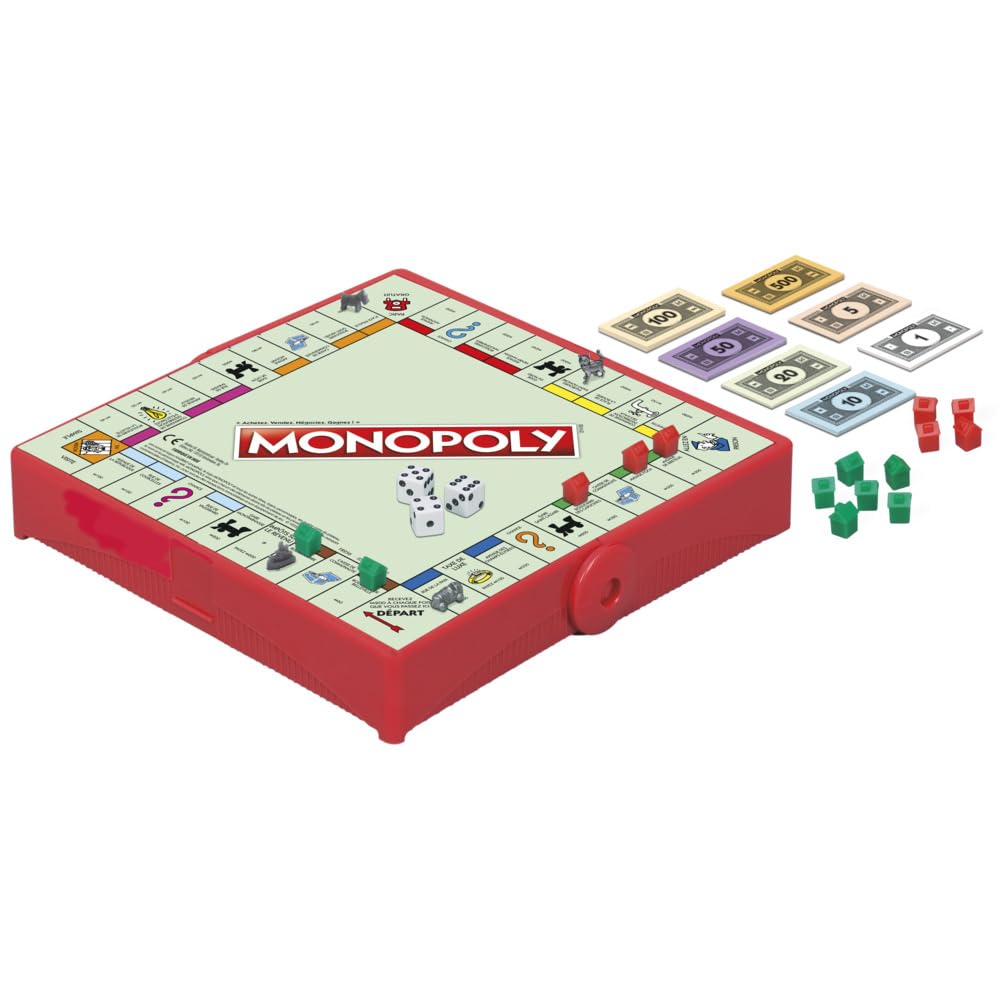 Hasbro Gaming Grab 'N GO Travel Game Monopoly – Portable Monopoly for 2–4 Players