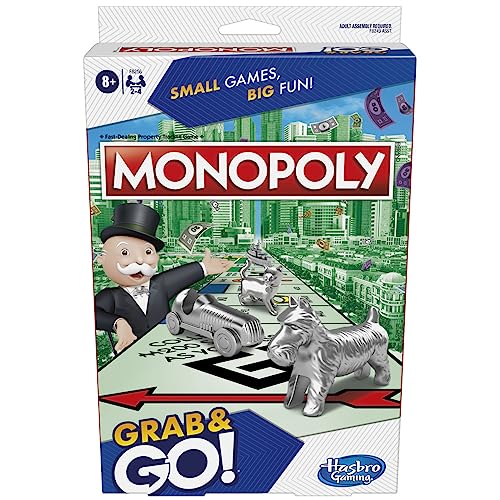 Hasbro Gaming Grab 'N GO Travel Game Monopoly – Portable Monopoly for 2–4 Players