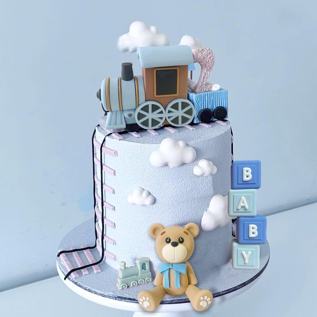 HAVAGDTM 22 PCS Bear Cake Toppers Set – Train Topper & BABY Letters for Baby Shower & Bear-Themed Parties