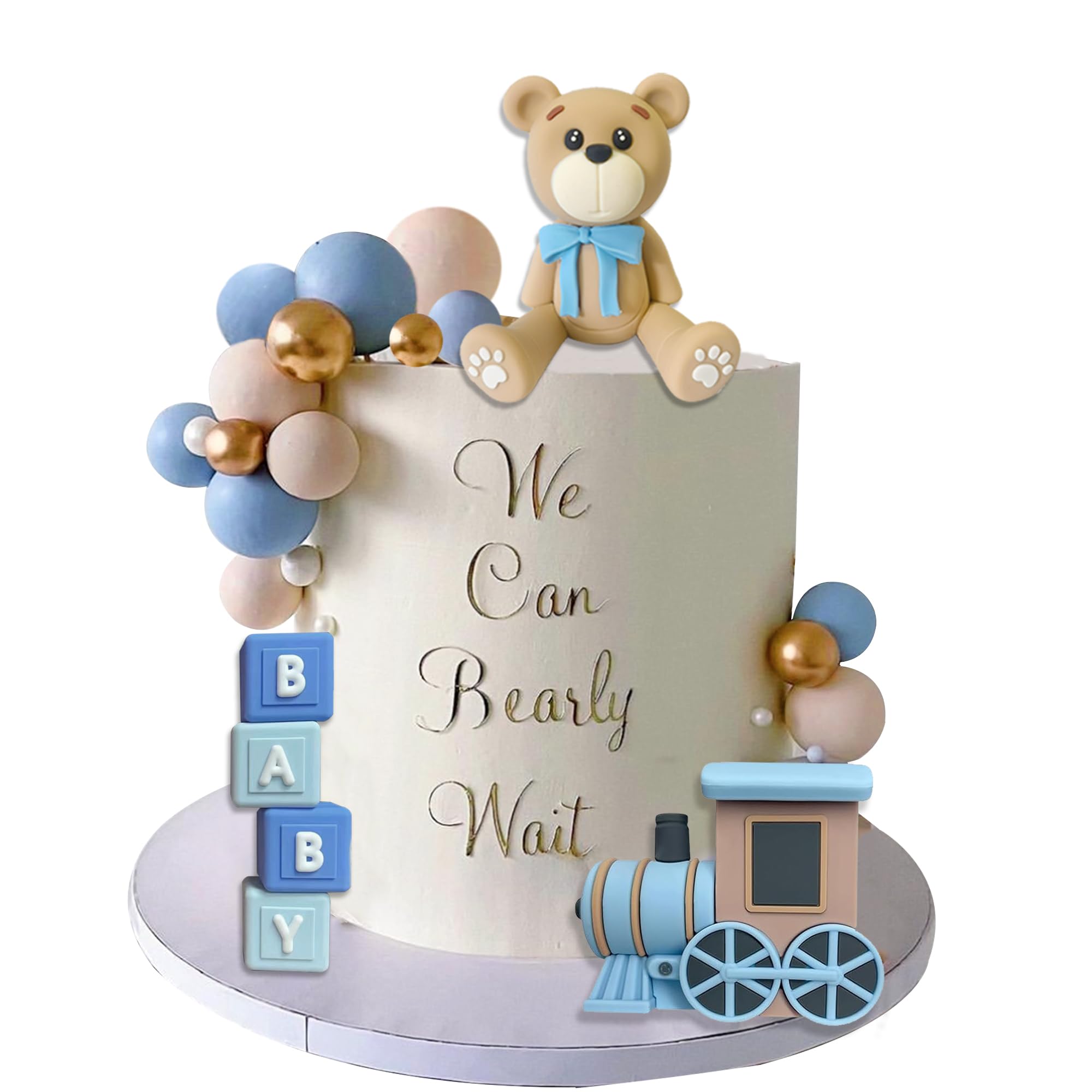 HAVAGDTM 22 PCS Bear Cake Toppers Set – Train Topper & BABY Letters for Baby Shower & Bear-Themed Parties
