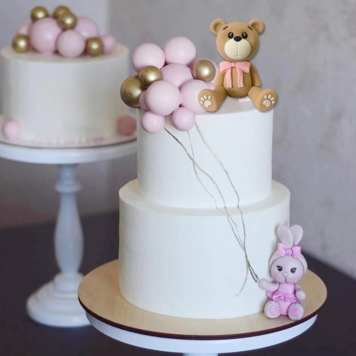 HAVAGDTM 3D Bear Cake Topper – Pink Polymer Clay Decoration for Baby Showers & Birthdays