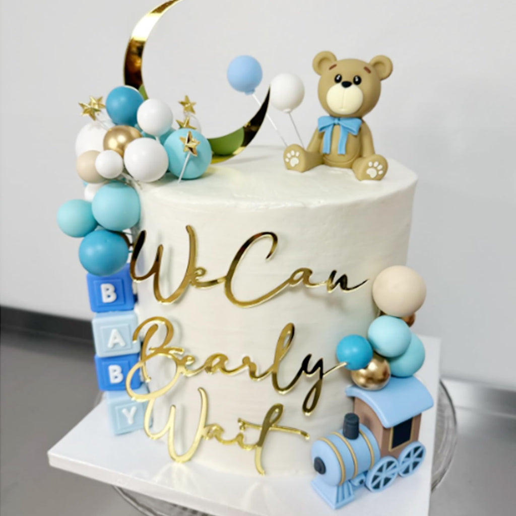 HAVAGDTM 22 PCS Bear Cake Toppers Set – Train Topper & BABY Letters for Baby Shower & Bear-Themed Parties