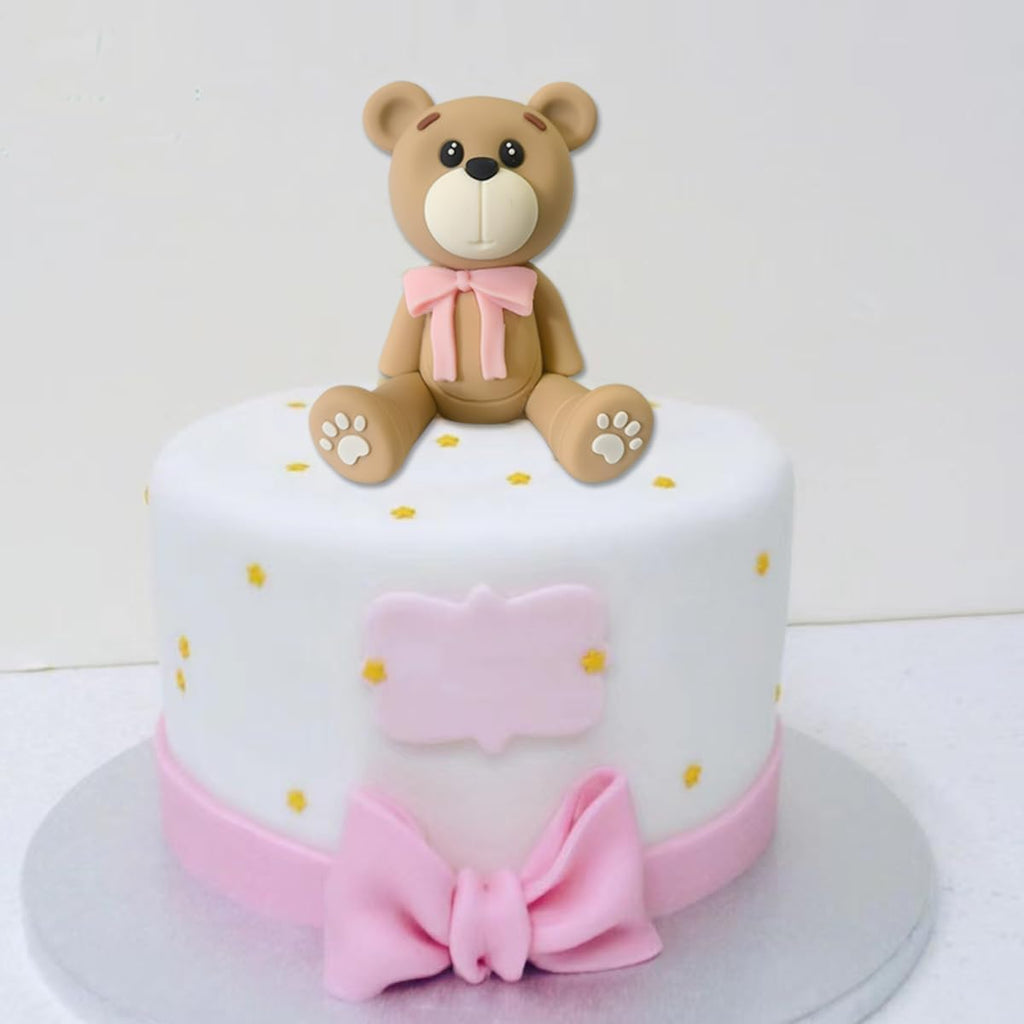HAVAGDTM 3D Bear Cake Topper – Pink Polymer Clay Decoration for Baby Showers & Birthdays
