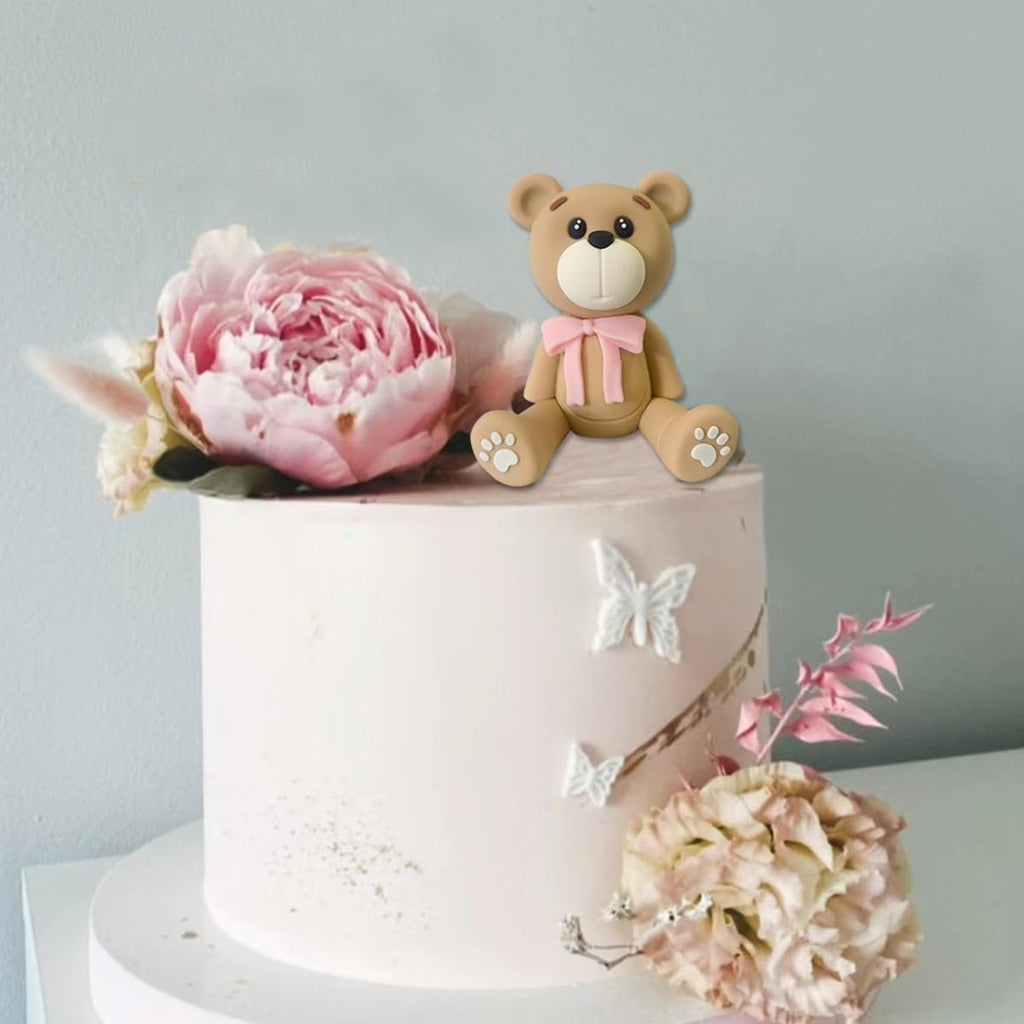 HAVAGDTM 3D Bear Cake Topper – Pink Polymer Clay Decoration for Baby Showers & Birthdays