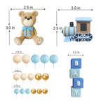 HAVAGDTM 22 PCS Bear Cake Toppers Set – Train Topper & BABY Letters for Baby Shower & Bear-Themed Parties