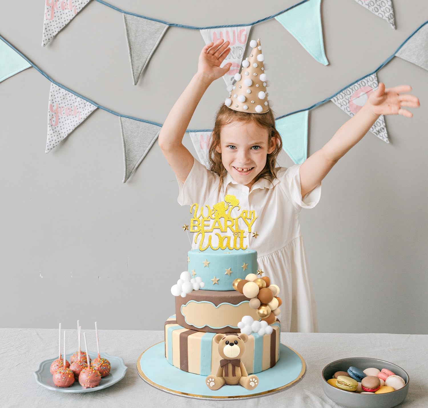HAVAGDTM Bear Cake Toppers Set – 34-Piece Bear Balls, Clouds & Stars for Baby Showers & Birthday Parties