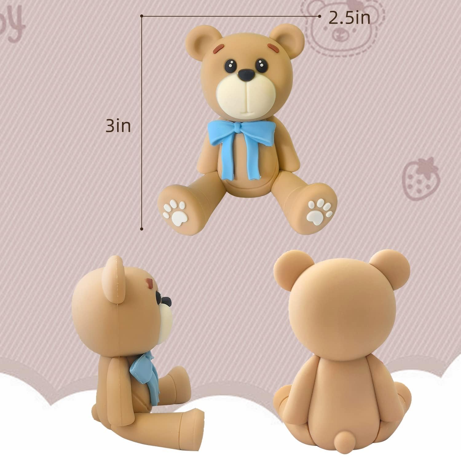 HAVAGDTM 3D Bear Cake Topper – Polymer Clay Bear Decoration for Baby Showers & Parties