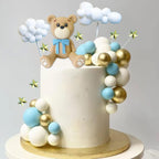 HAVAGDTM Bear Cake Toppers Set – Blue Bear with Clouds, Stars & Balls