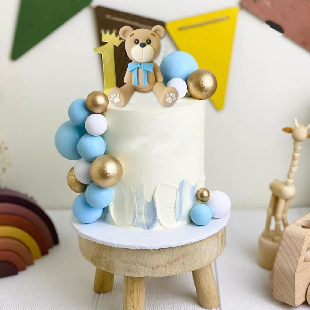 HAVAGDTM Bear Cake Toppers Set – Blue Bear with Clouds, Stars & Balls