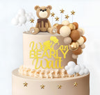 HAVAGDTM Bear Cake Toppers Set – 34-Piece Bear Balls, Clouds & Stars for Baby Showers & Birthday Parties