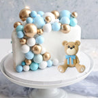 HAVAGDTM Bear Cake Toppers Set – Blue Bear with Clouds, Stars & Balls