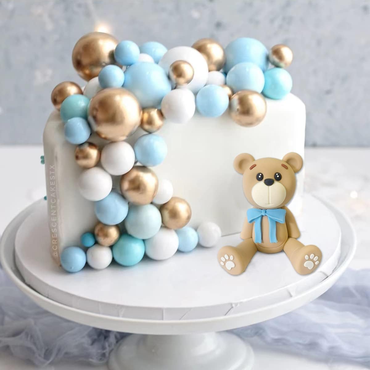 HAVAGDTM Bear Cake Toppers Set – Blue Bear with Clouds, Stars & Balls