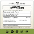 Herbal Roots Organic Hawthorn Berry Capsules – Extra Strength 1,200mg per Serving | 60 Vegan Capsules