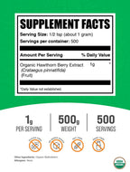 Hawthorn Berry Extract Powder – Organic, Gluten Free (500g) | BulkSupplements