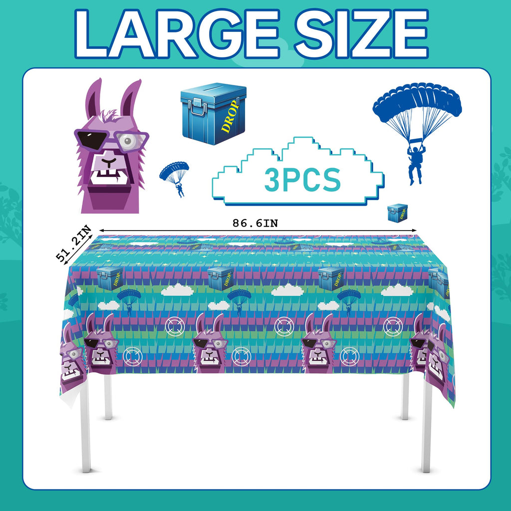 Haxpacal Llama Theme Party Tablecloth 3 PCS – Disposable Video Game Table Covers, 86.6 x 51.2 in