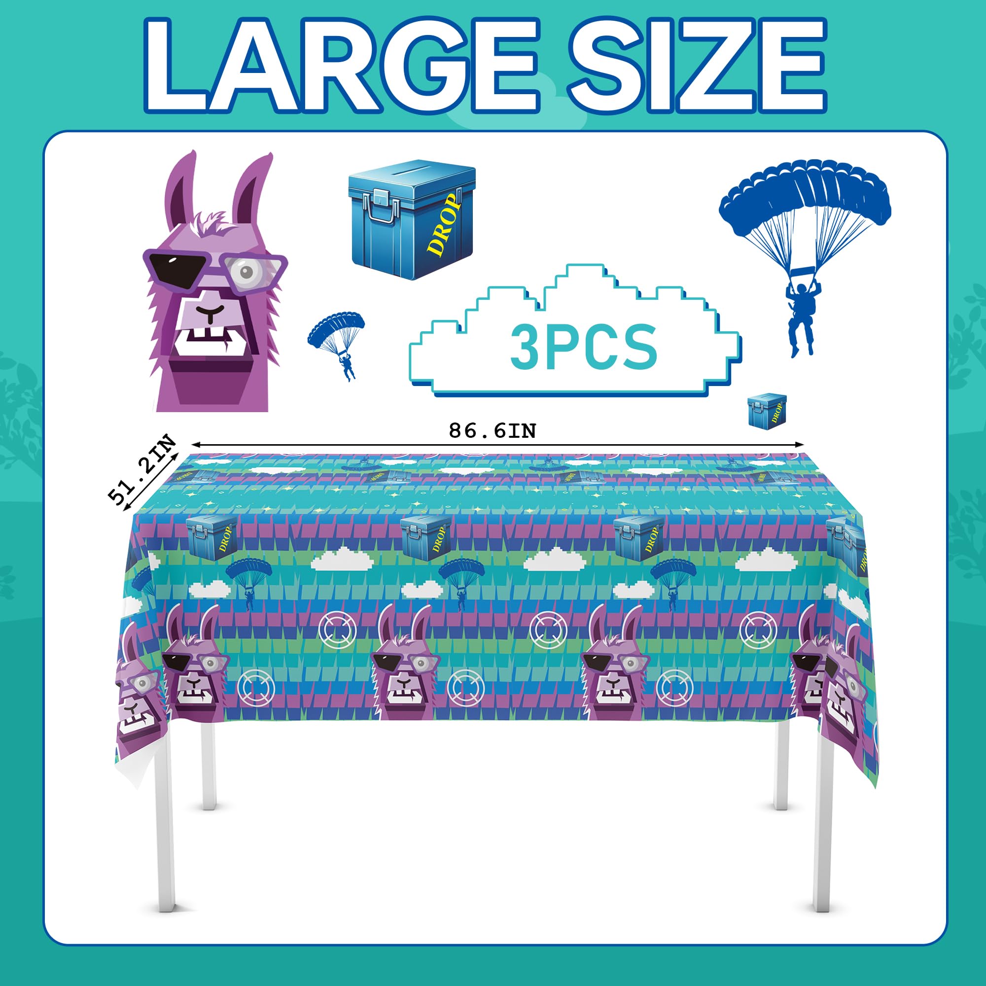 Haxpacal Llama Theme Party Tablecloth 3 PCS – Disposable Video Game Table Covers, 86.6 x 51.2 in