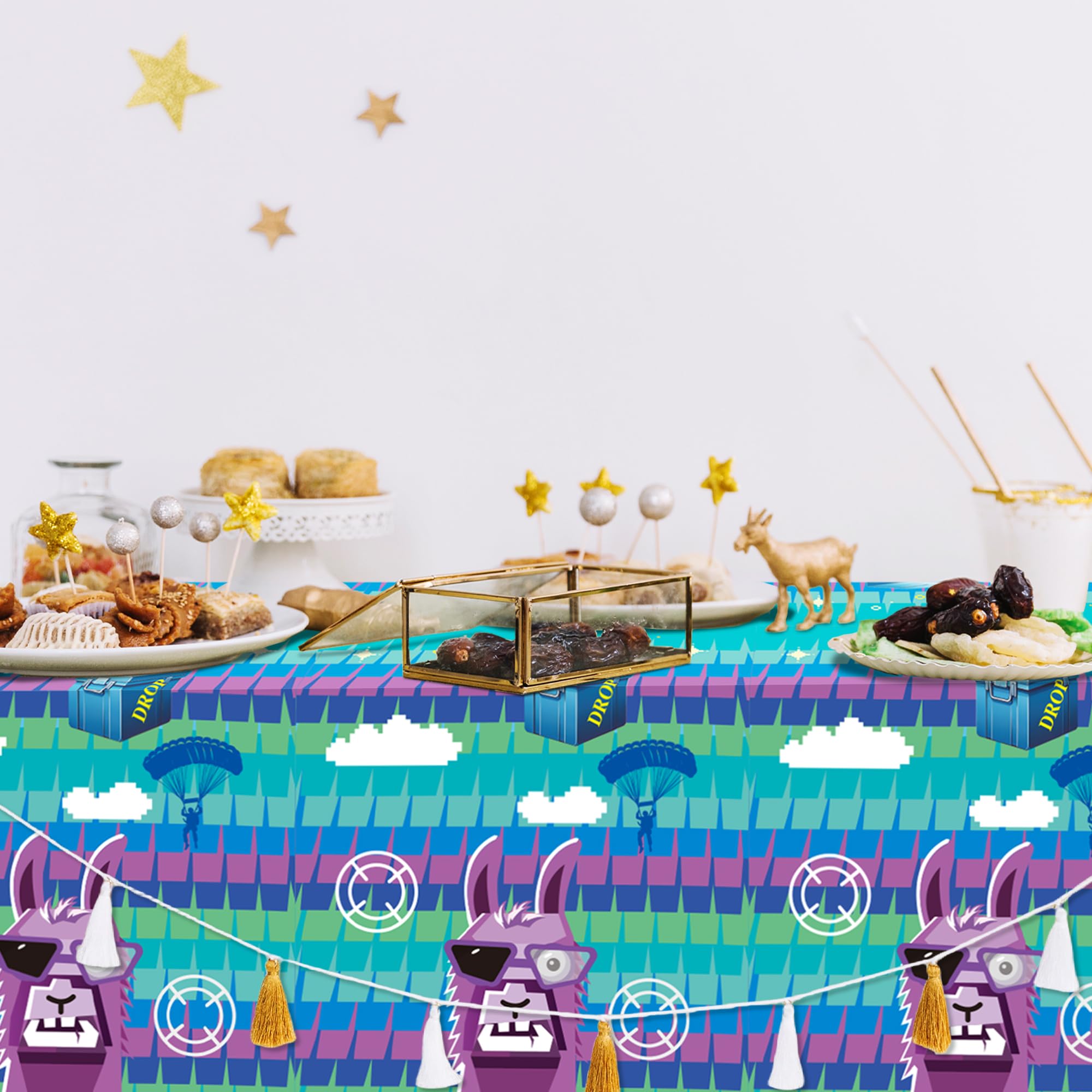 Haxpacal Llama Theme Party Tablecloth 3 PCS – Disposable Video Game Table Covers, 86.6 x 51.2 in
