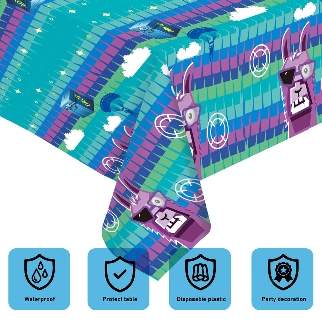 Haxpacal Llama Theme Party Tablecloth 3 PCS – Disposable Video Game Table Covers, 86.6 x 51.2 in