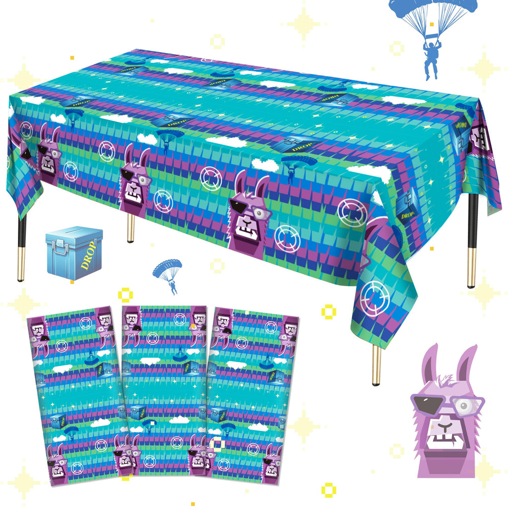 Haxpacal Llama Theme Party Tablecloth 3 PCS – Disposable Video Game Table Covers, 86.6 x 51.2 in