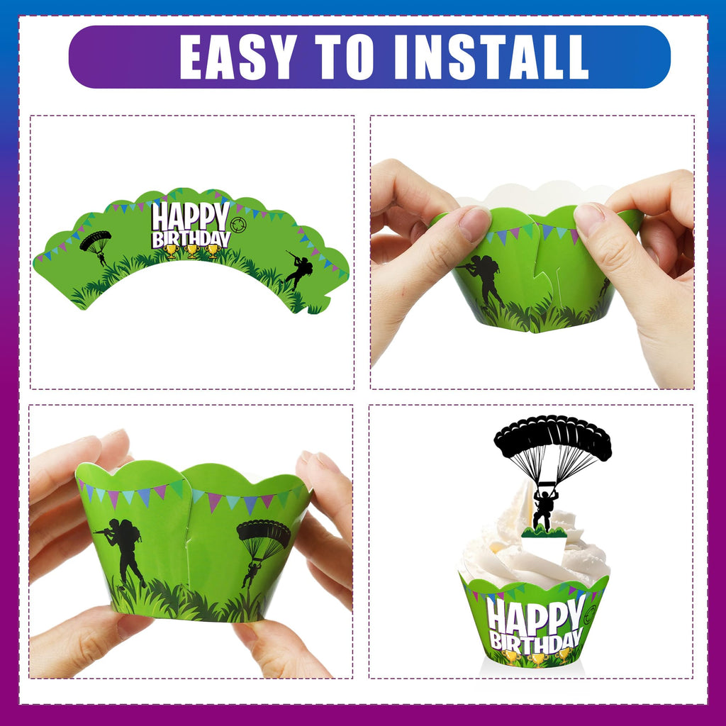 Haxpacal Video Game Cupcake Toppers & Wrappers – 96 Pcs Llama Party Decor
