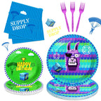 Haxpacal 64Pcs Video Games Llama Party Tableware Set – Plates, Forks & Napkins