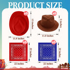 Haysandy 24-Piece Western Cowboy Hat Set – Felt Hats with Paisley Bandanas for Kids' Costume Party (Red & Brown)