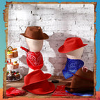 Haysandy 24-Piece Western Cowboy Hat Set – Felt Hats with Paisley Bandanas for Kids' Costume Party (Red & Brown)