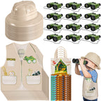 Haysandy 48 Pcs Kids Explorer Costume Set – Safari Hat, Vest, Tote Bag & Binoculars for Jungle Party